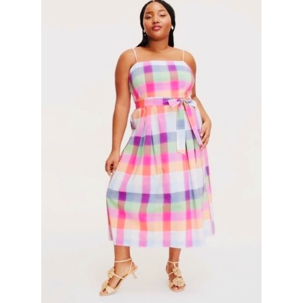 Kate Spade New York Target Plaid Seersucker Midi Dress Multi Color 4X NWT